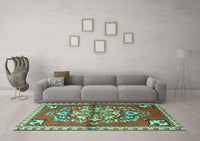 Machine Washable Persian Turquoise Traditional Rug, wshtr3918turq