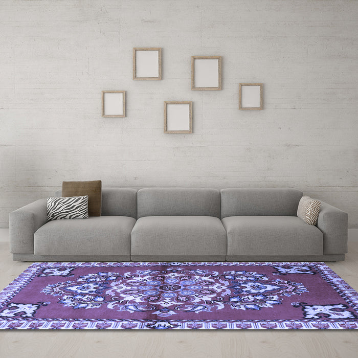Machine Washable Persian Blue Traditional Rug in a Living Room, wshtr3918blu