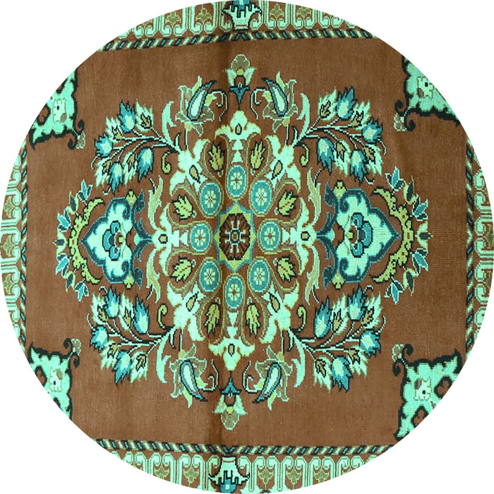 Round Persian Turquoise Traditional Rug, tr3918turq