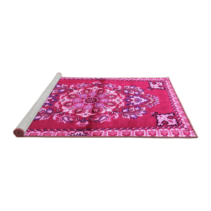 Sideview of Machine Washable Persian Pink Traditional Rug, wshtr3918pnk