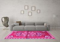 Machine Washable Persian Pink Traditional Rug, wshtr3918pnk