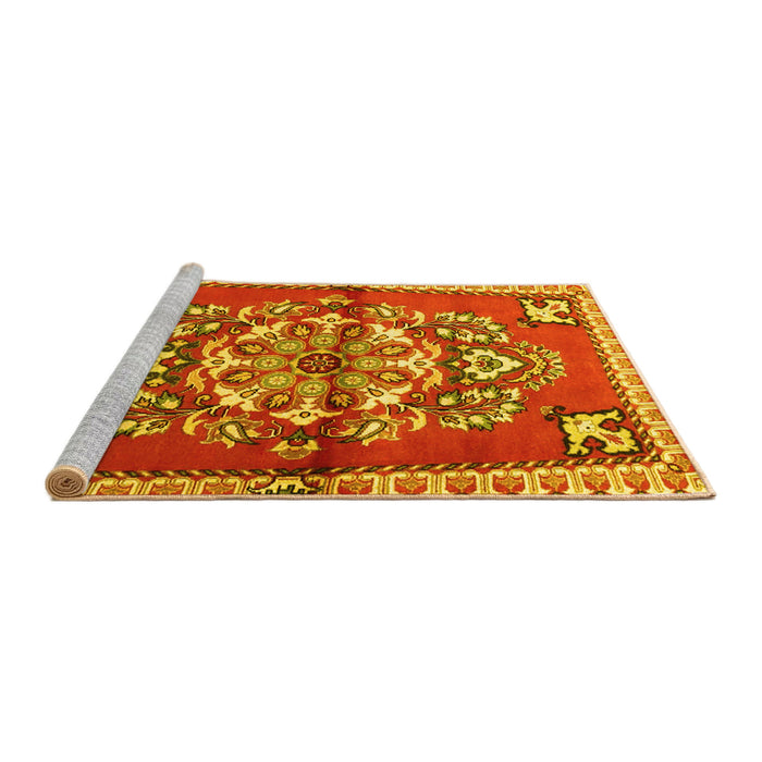Sideview of Machine Washable Persian Yellow Traditional Rug, wshtr3918yw