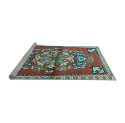 Sideview of Machine Washable Persian Light Blue Traditional Rug, wshtr3918lblu