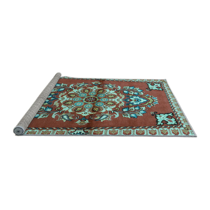 Sideview of Machine Washable Persian Light Blue Traditional Rug, wshtr3918lblu