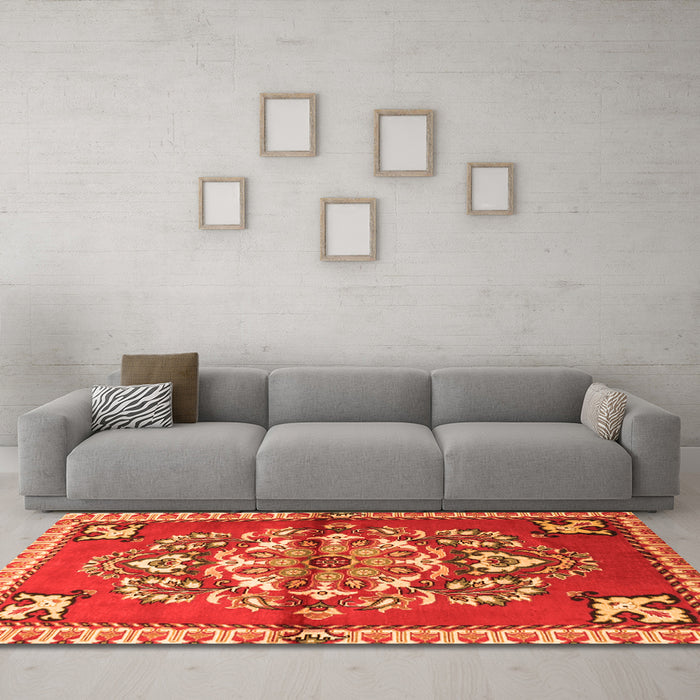 Machine Washable Persian Orange Traditional Area Rugs in a Living Room, wshtr3918org