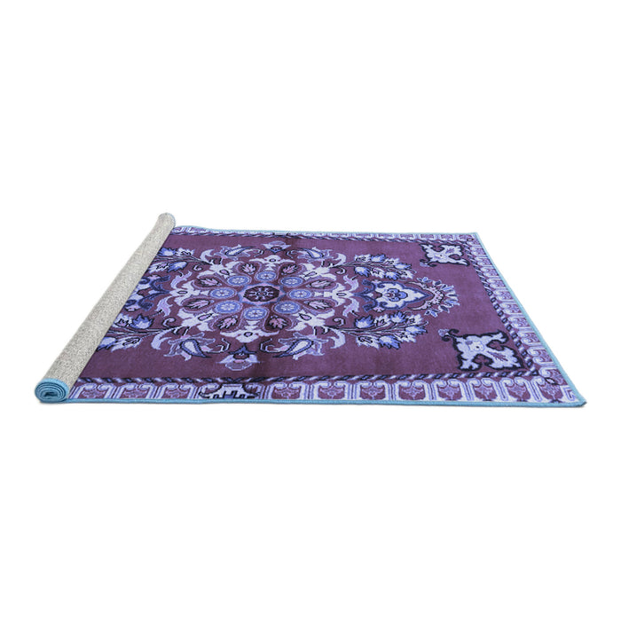 Sideview of Machine Washable Persian Blue Traditional Rug, wshtr3918blu