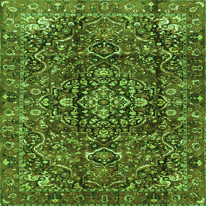 Round Machine Washable Persian Green Traditional Area Rugs, wshtr3919grn