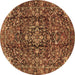 Round Persian Brown Traditional Rug, tr3919brn