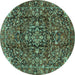 Round Machine Washable Persian Turquoise Traditional Area Rugs, wshtr3919turq