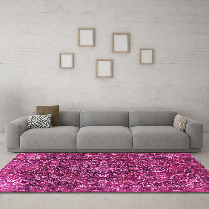 Machine Washable Persian Pink Traditional Rug in a Living Room, wshtr3919pnk