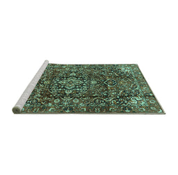 Sideview of Machine Washable Persian Turquoise Traditional Area Rugs, wshtr3919turq