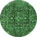 Round Machine Washable Persian Emerald Green Traditional Area Rugs, wshtr3919emgrn