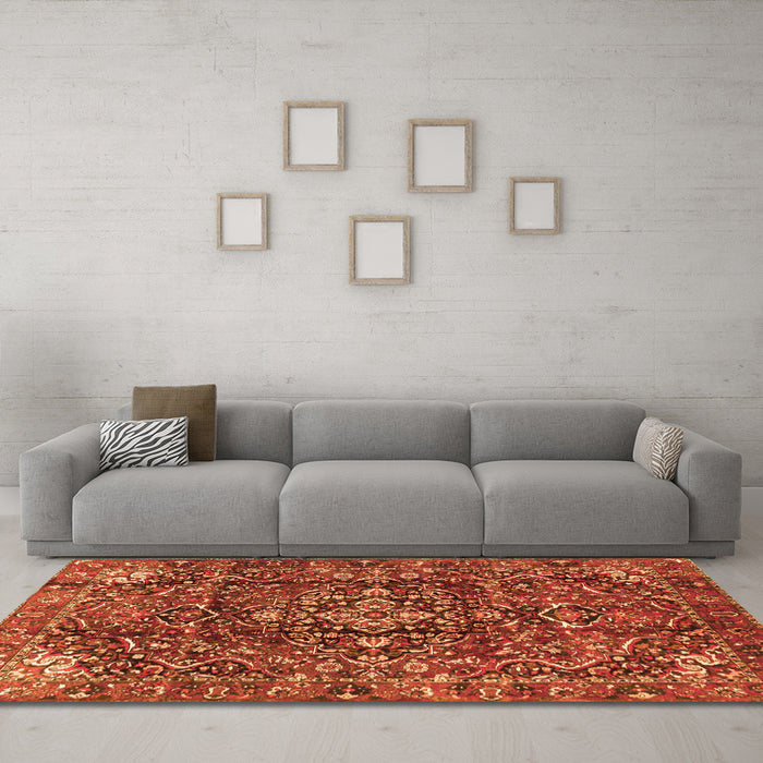 Machine Washable Persian Orange Traditional Area Rugs in a Living Room, wshtr3919org