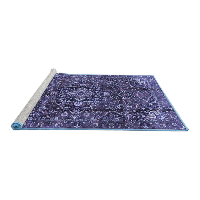 Sideview of Machine Washable Persian Blue Traditional Rug, wshtr3919blu