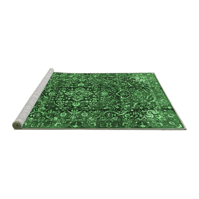 Sideview of Machine Washable Persian Emerald Green Traditional Area Rugs, wshtr3919emgrn