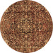 Round Machine Washable Persian Brown Traditional Rug, wshtr3919brn