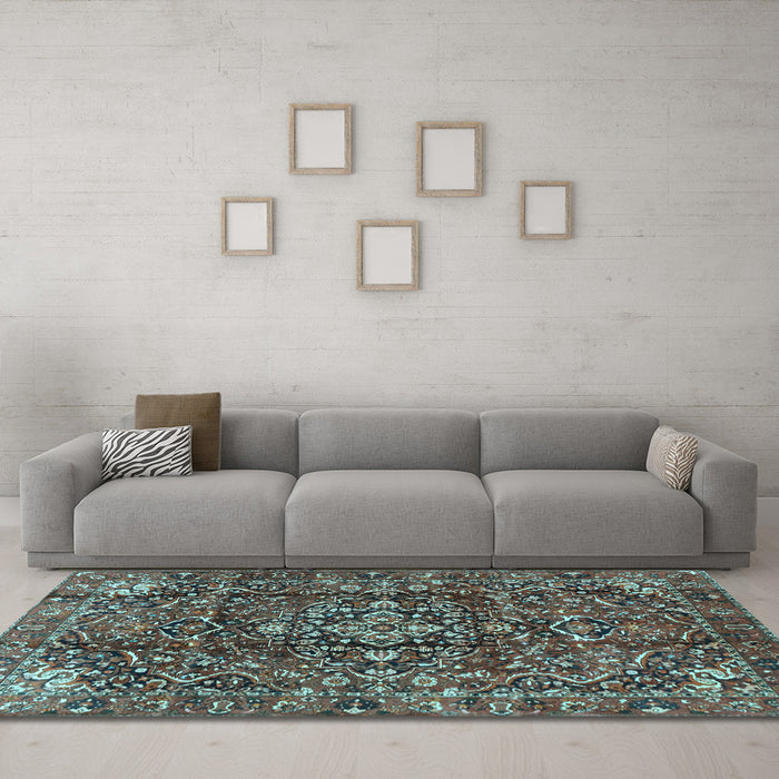 Machine Washable Persian Light Blue Traditional Rug in a Living Room, wshtr3919lblu