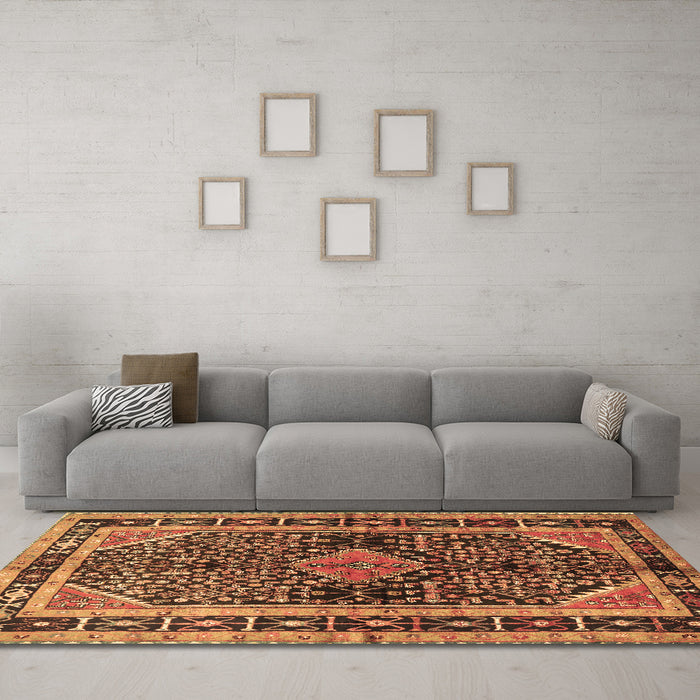 Machine Washable Persian Brown Traditional Rug in a Living Room,, wshtr391brn