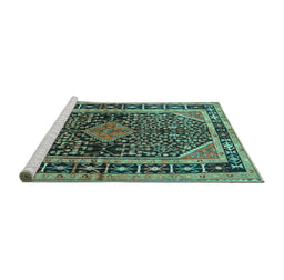 Sideview of Machine Washable Persian Turquoise Traditional Area Rugs, wshtr391turq