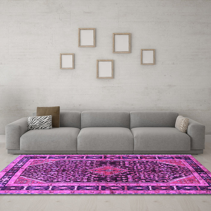 Machine Washable Persian Purple Traditional Area Rugs in a Living Room, wshtr391pur