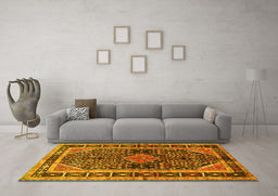 Machine Washable Persian Yellow Traditional Rug in a Living Room, wshtr391yw