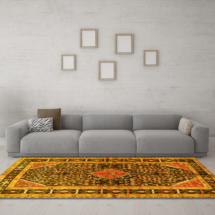Machine Washable Persian Yellow Traditional Rug in a Living Room, wshtr391yw