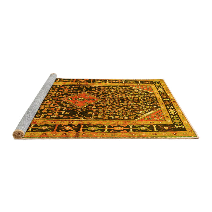 Sideview of Machine Washable Persian Yellow Traditional Rug, wshtr391yw