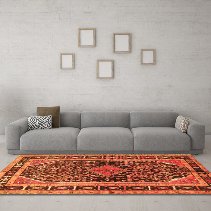 Machine Washable Persian Orange Traditional Area Rugs in a Living Room, wshtr391org