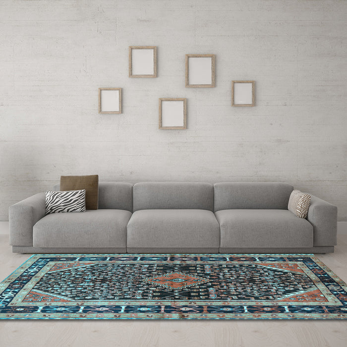Machine Washable Persian Light Blue Traditional Rug in a Living Room, wshtr391lblu