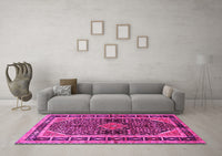 Machine Washable Persian Pink Traditional Rug, wshtr391pnk