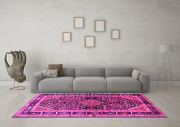 Machine Washable Persian Pink Traditional Rug in a Living Room, wshtr391pnk