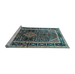 Sideview of Machine Washable Persian Light Blue Traditional Rug, wshtr391lblu