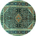 Round Persian Turquoise Traditional Rug, tr391turq