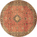 Round Machine Washable Persian Brown Traditional Rug, wshtr3920brn