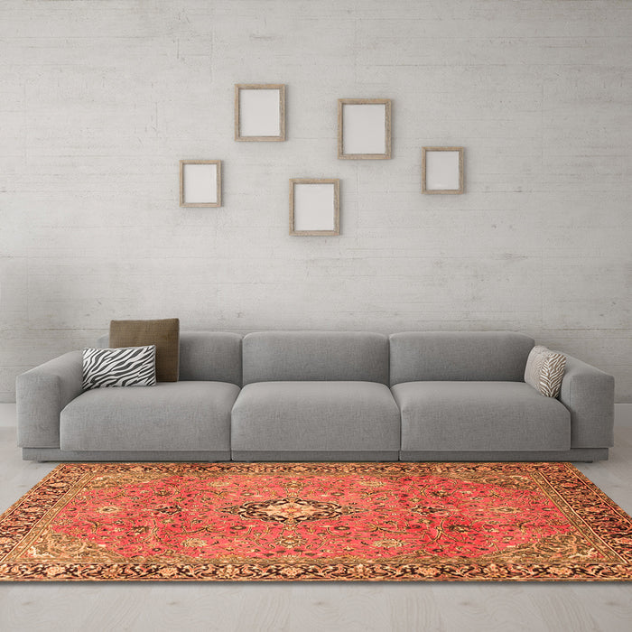 Machine Washable Persian Orange Traditional Area Rugs in a Living Room, wshtr3920org