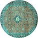 Round Machine Washable Persian Turquoise Traditional Area Rugs, wshtr3920turq