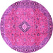 Round Machine Washable Persian Pink Traditional Rug, wshtr3920pnk