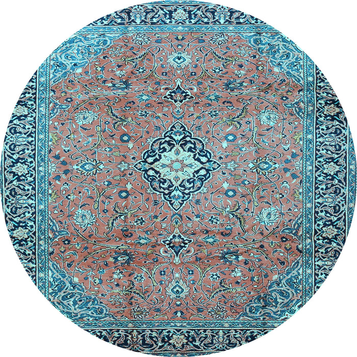 Round Machine Washable Persian Light Blue Traditional Rug, wshtr3920lblu