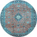 Round Machine Washable Persian Light Blue Traditional Rug, wshtr3920lblu