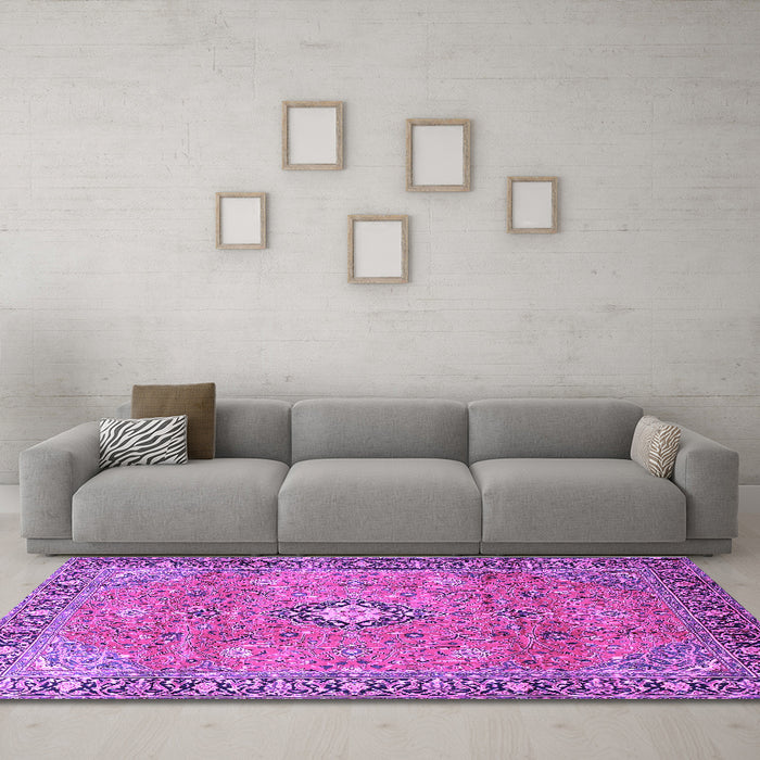 Machine Washable Persian Purple Traditional Area Rugs in a Living Room, wshtr3920pur