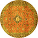 Round Machine Washable Persian Yellow Traditional Rug, wshtr3920yw