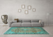 Machine Washable Persian Turquoise Traditional Area Rugs in a Living Room,, wshtr3920turq