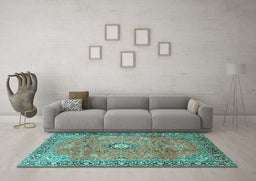 Machine Washable Persian Turquoise Traditional Area Rugs in a Living Room,, wshtr3920turq
