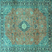 Square Machine Washable Persian Turquoise Traditional Area Rugs, wshtr3920turq