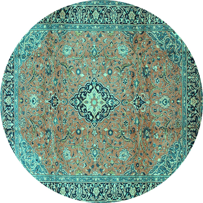 Round Persian Turquoise Traditional Rug, tr3920turq