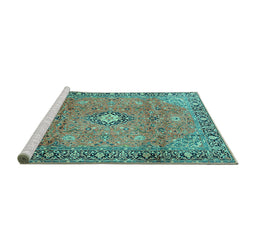 Sideview of Machine Washable Persian Turquoise Traditional Area Rugs, wshtr3920turq