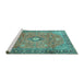 Sideview of Machine Washable Persian Turquoise Traditional Area Rugs, wshtr3920turq