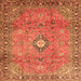 Round Machine Washable Persian Orange Traditional Area Rugs, wshtr3920org