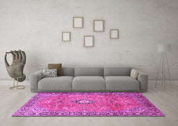 Machine Washable Persian Pink Traditional Rug in a Living Room, wshtr3920pnk