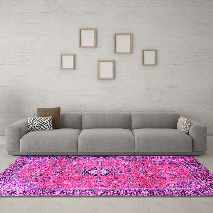 Machine Washable Persian Pink Traditional Rug in a Living Room, wshtr3920pnk